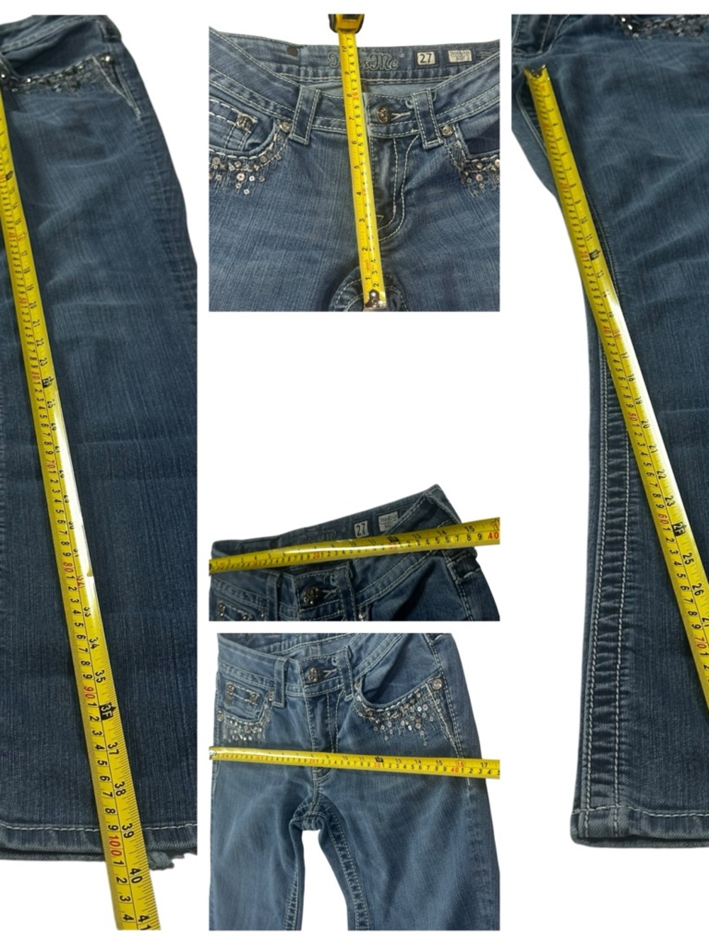 Miss Me Bootcut Jeans Medium Wash Studded Embellished Buckle Womens Size 27 - Picture 9 of 10
